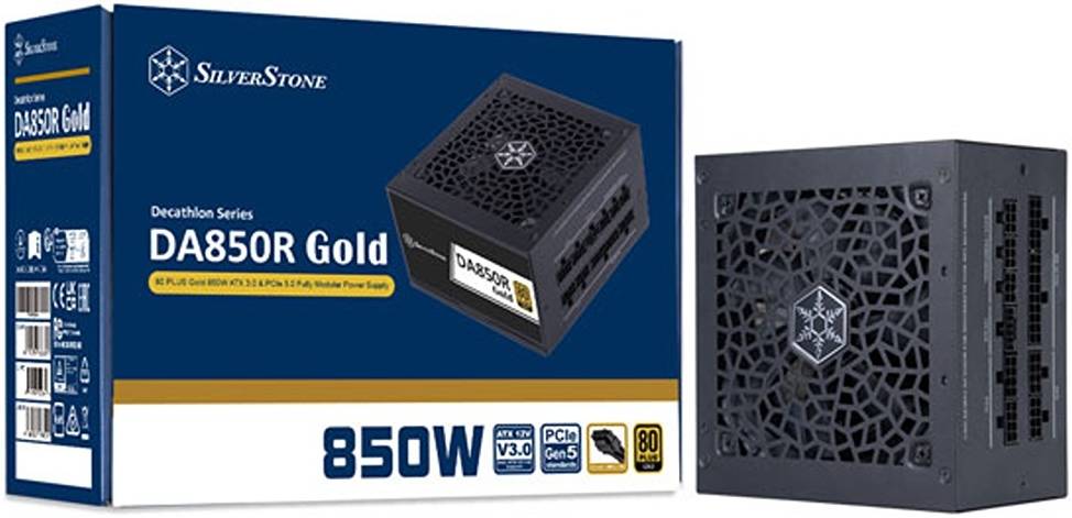 SilverStone DA850R Fully Modular Power Supply, 80 PLUS Gold, 850W ATX 3.0 & PCIe 5.0