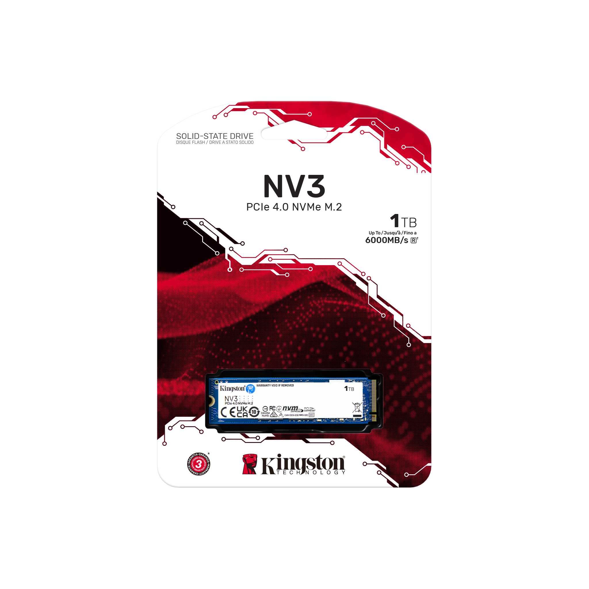 Kingston NV3 1TB M.2 2280 NVMe Internal SSD, Up to 6000MB/s Read / 4000MB/s Write Speed, PCIe Gen 4x4