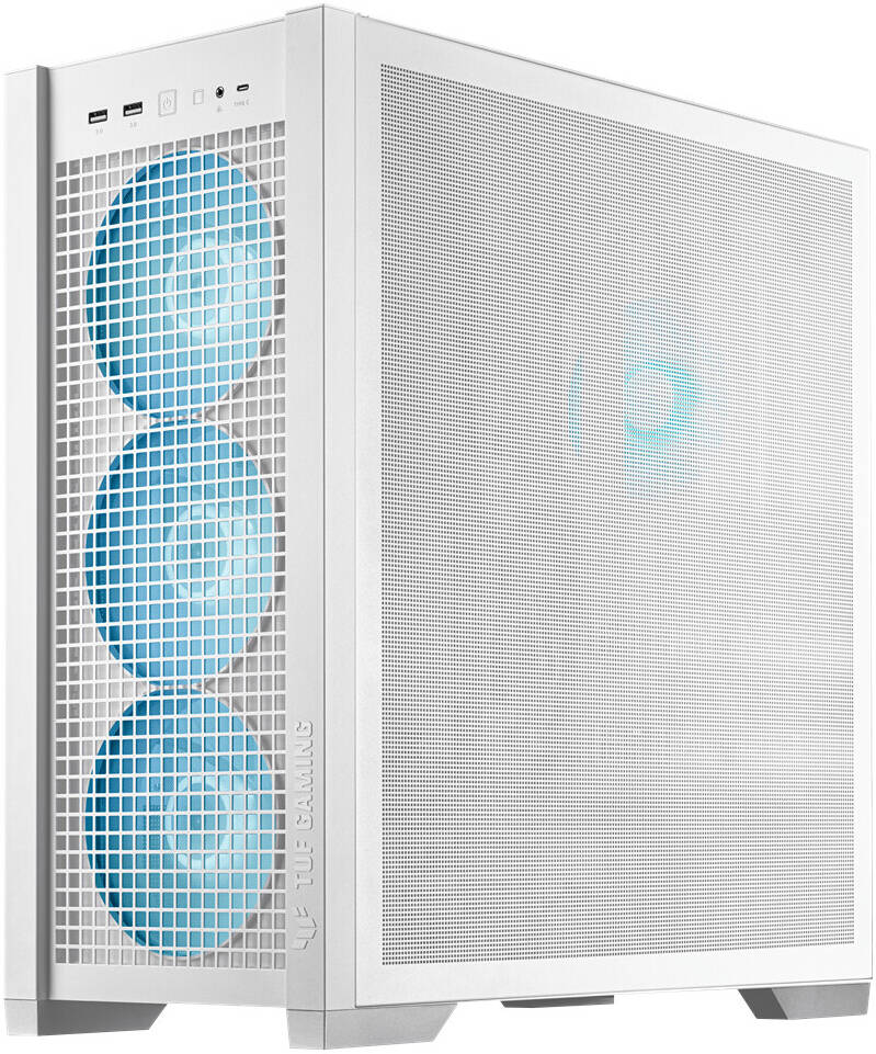 ASUS TUF Gaming GT302 aRGB Mid Tower Computer Case, 4x Pre-Installed Fan 140mm aRGB Fans, Up to 360mm Radiator & 7x Fan Support, 1x 3.5mm, 2x USB-A, & 1x USB-C I/O, White | 90DC00I3-B19000