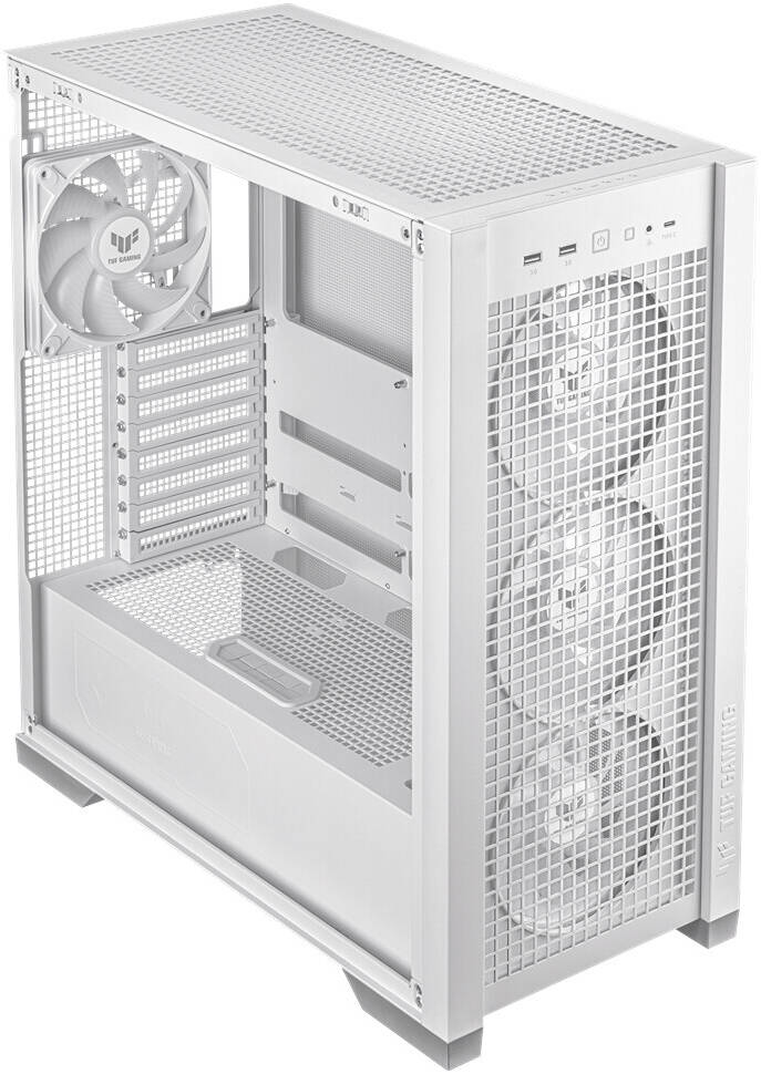 ASUS TUF Gaming GT302 aRGB Mid Tower Computer Case, 4x Pre-Installed Fan 140mm aRGB Fans, Up to 360mm Radiator & 7x Fan Support, 1x 3.5mm, 2x USB-A, & 1x USB-C I/O, White | 90DC00I3-B19000