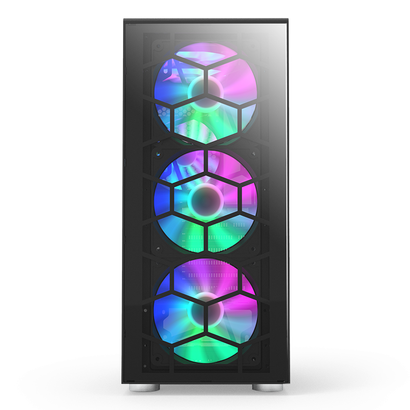 Montech X3 Glass ATX Mid-Tower, Six Fixed Lighting RGB Fans Pre-Installed, Side Swivel Tempered Glass | White