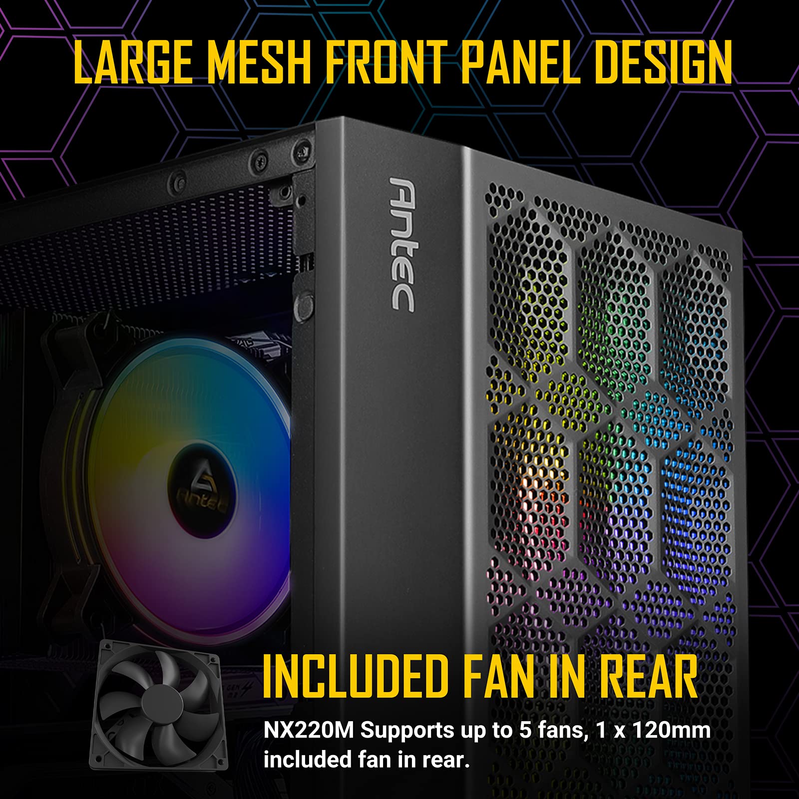 Antec NX200 M, Micro ATX Tower, Mini Tower Computer Case with 120mm Rear Fan Pre Installed, Mesh Design in Front Panel Ventilated Airflow, NX Series, Black, CJ11132623