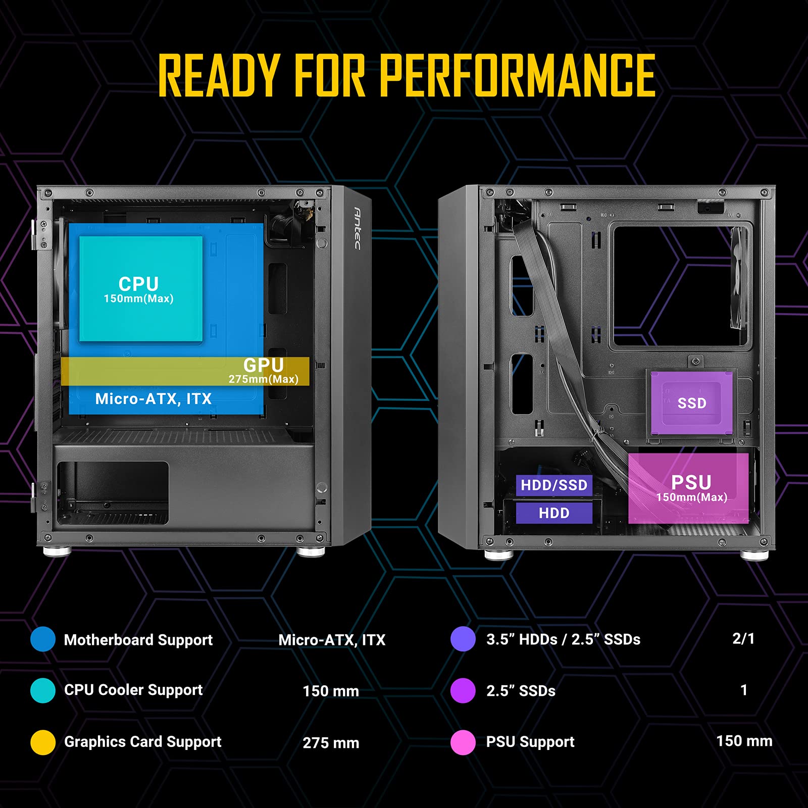 Antec NX200 M, Micro ATX Tower, Mini Tower Computer Case with 120mm Rear Fan Pre Installed, Mesh Design in Front Panel Ventilated Airflow, NX Series, Black, CJ11132623