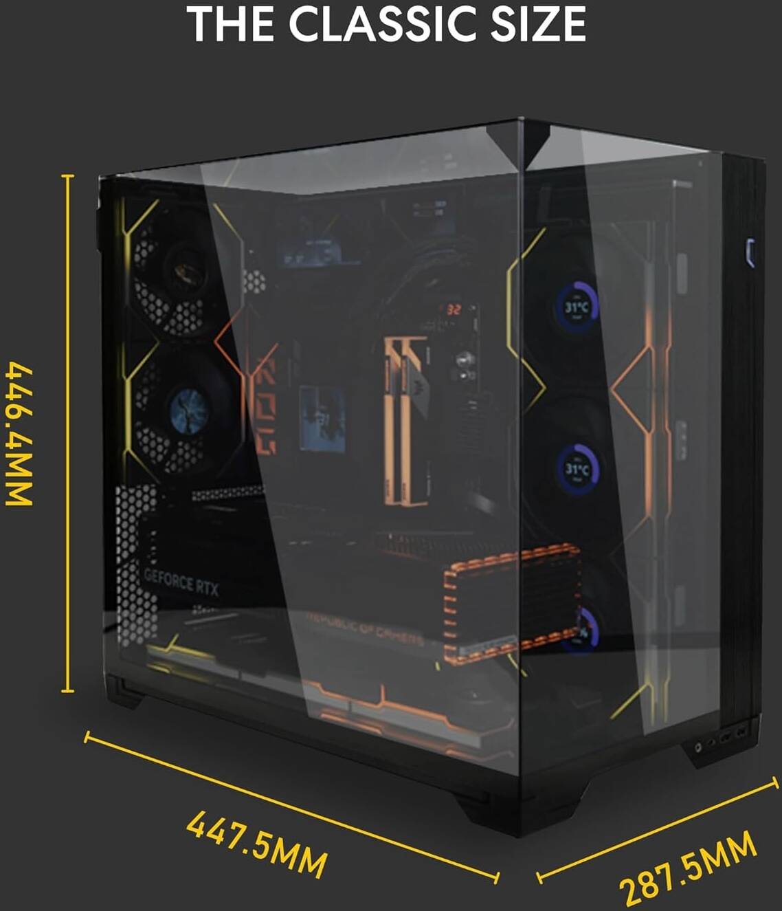 Lian Li O11 Vision Compact Tower Computer Case, Up to 360mm Radiator & 9x 120mm Fan Support, 1x 4mm & 1x 3mm Tempered Glass Panels, Steel & Aluminum Materials, Black | G99.O11VPX.00