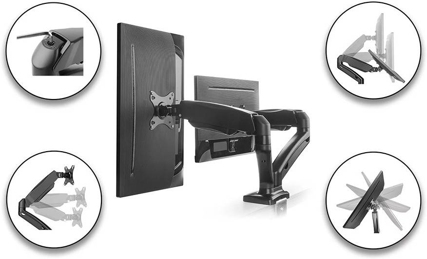 Twisted Minds Dual Monitor Heavy Duty Spring Assisted Monitor Arm, Black, USB Port TM-60-C012