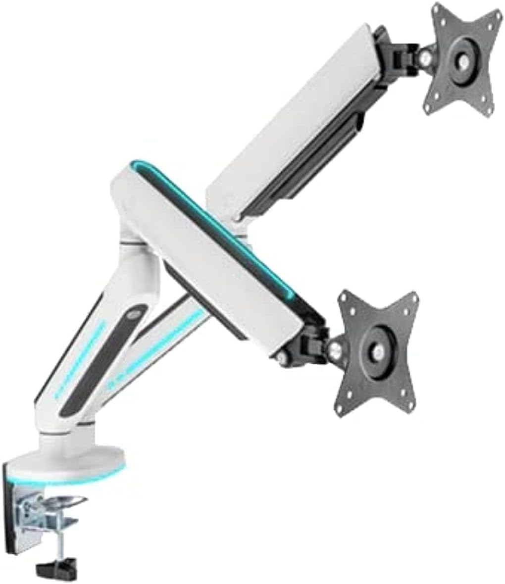 Twisted Minds 17"-32" Dual Monitor Arm, Up to 9 KG, RGB Lighting, Heavy Duty, White