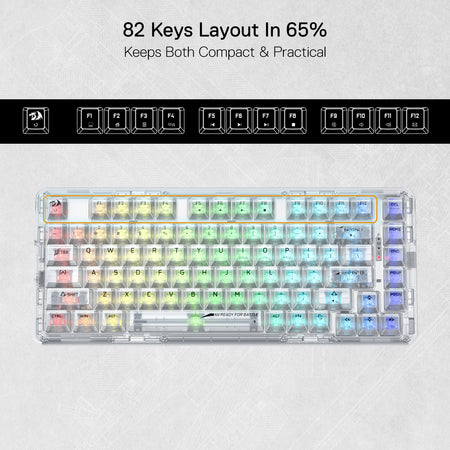 Redragon K649 ELF PRO 78% 3-Mode RGB Gaming Mechanical Keyboard - Transparent White | K649CT-RGB-PRO