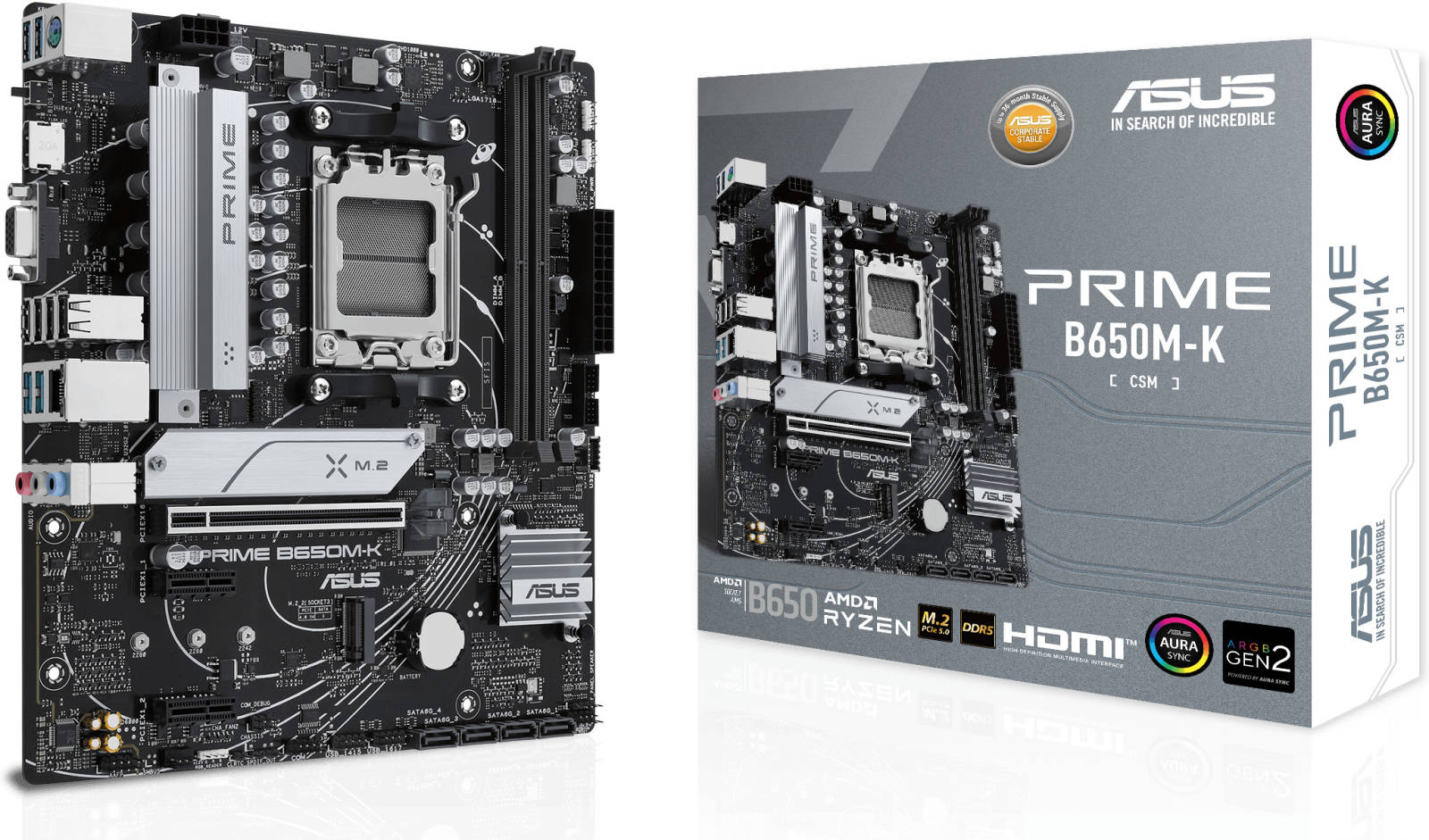 ASUS PRIME B650M-K AM5 Micro-ATX Motherboard, AMD B650 Chipset, 2x DIMM DDR5 Slots, Up to 96GB Max Memory, 2.5Gb Ethernet, 2x M.2, 1x PCIe 4.0x 16, USB 3.2 / 2.0, 1x VGA 1x HDMI | 90MB1F60-M0EAY0