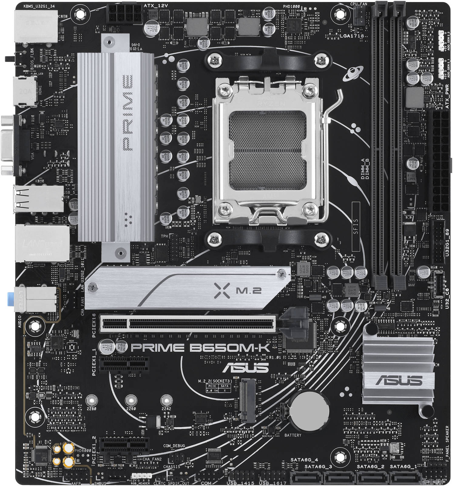 ASUS PRIME B650M-K AM5 Micro-ATX Motherboard, AMD B650 Chipset, 2x DIMM DDR5 Slots, Up to 96GB Max Memory, 2.5Gb Ethernet, 2x M.2, 1x PCIe 4.0x 16, USB 3.2 / 2.0, 1x VGA 1x HDMI | 90MB1F60-M0EAY0