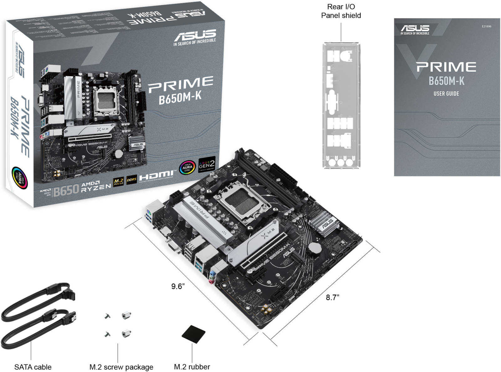 ASUS PRIME B650M-K AM5 Micro-ATX Motherboard, AMD B650 Chipset, 2x DIMM DDR5 Slots, Up to 96GB Max Memory, 2.5Gb Ethernet, 2x M.2, 1x PCIe 4.0x 16, USB 3.2 / 2.0, 1x VGA 1x HDMI | 90MB1F60-M0EAY0