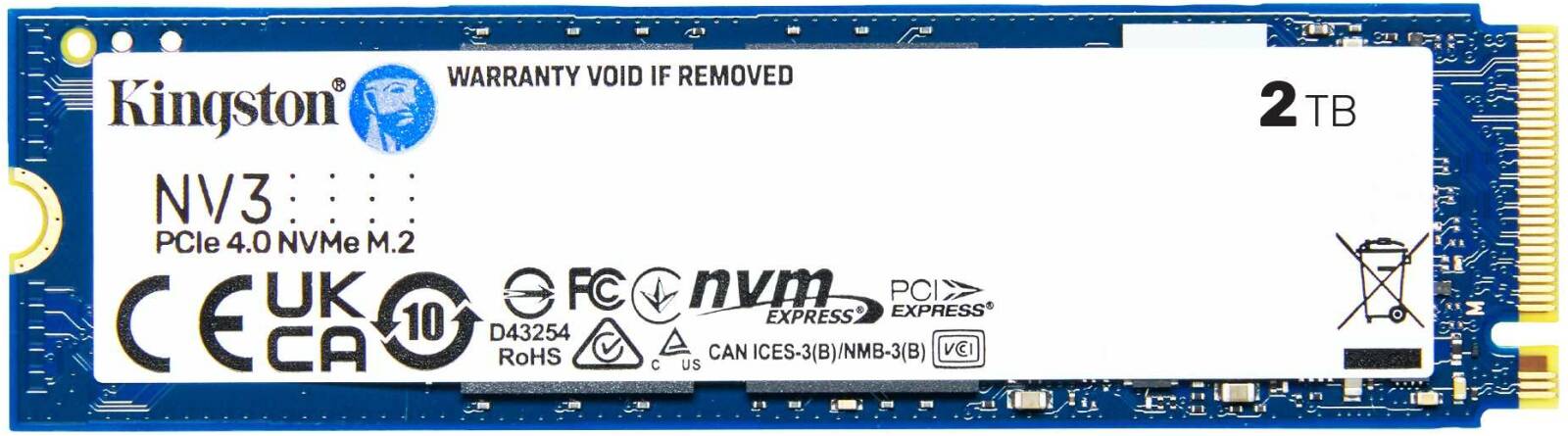 Kingston NV3 PCIe 4.0 NVMe Internal SSD, 2TB Capacity, M.2 2280 Form Factor, 6000 MB/s Sequential Read & 5000 MB/s Sequential Write Speed, 3D NAND Technology, 640 TBW Endurance | SNV3S/2000G