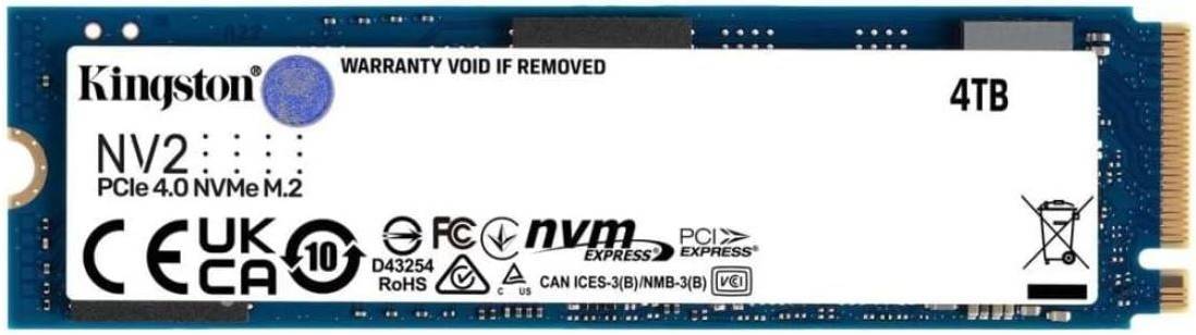 Kingston NV2 4TB M.2 2280 NVMe Internal SSD, Up to 3500MB/s Read / 2800MB/s Write Speed, Gen 4x4 NVMe PCIe Performance, 2.17G Vibration Operating | SNV2S/4000G