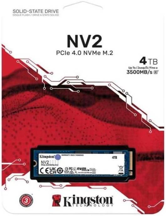 Kingston NV2 4TB M.2 2280 NVMe Internal SSD, Up to 3500MB/s Read / 2800MB/s Write Speed, Gen 4x4 NVMe PCIe Performance, 2.17G Vibration Operating | SNV2S/4000G