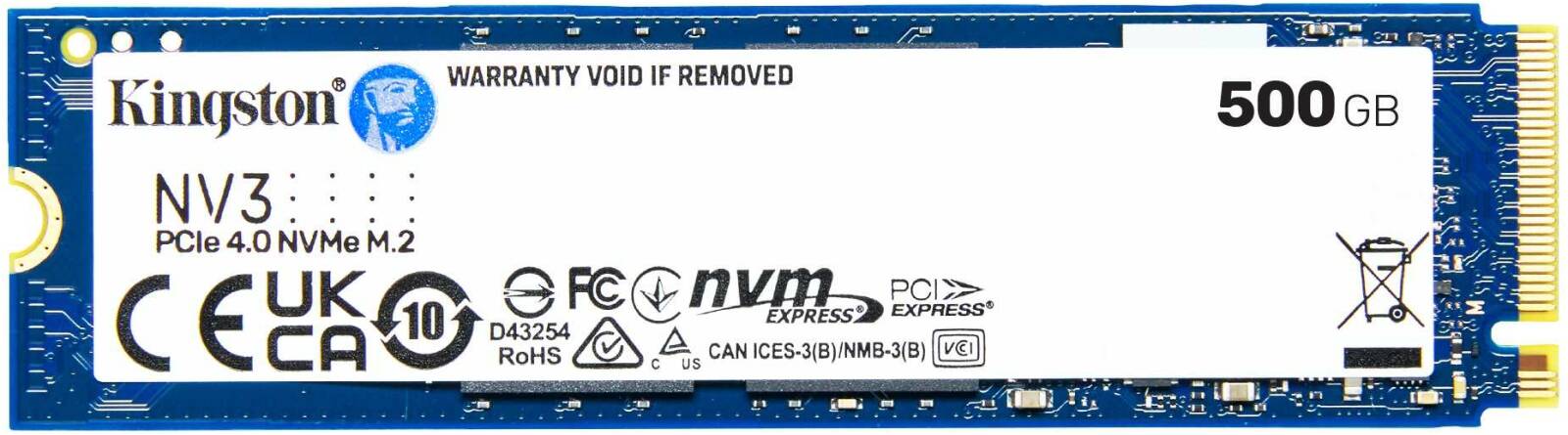 Kingston NV3 500GB PCIe 4.0 NVMe Internal SSD, M.2 2280 Form Factor, 5000 MB/s Sequential Read & 3000 MB/s Sequential Write Speed, 3D NAND Technology, 160 TBW Endurance | SNV3S/500G