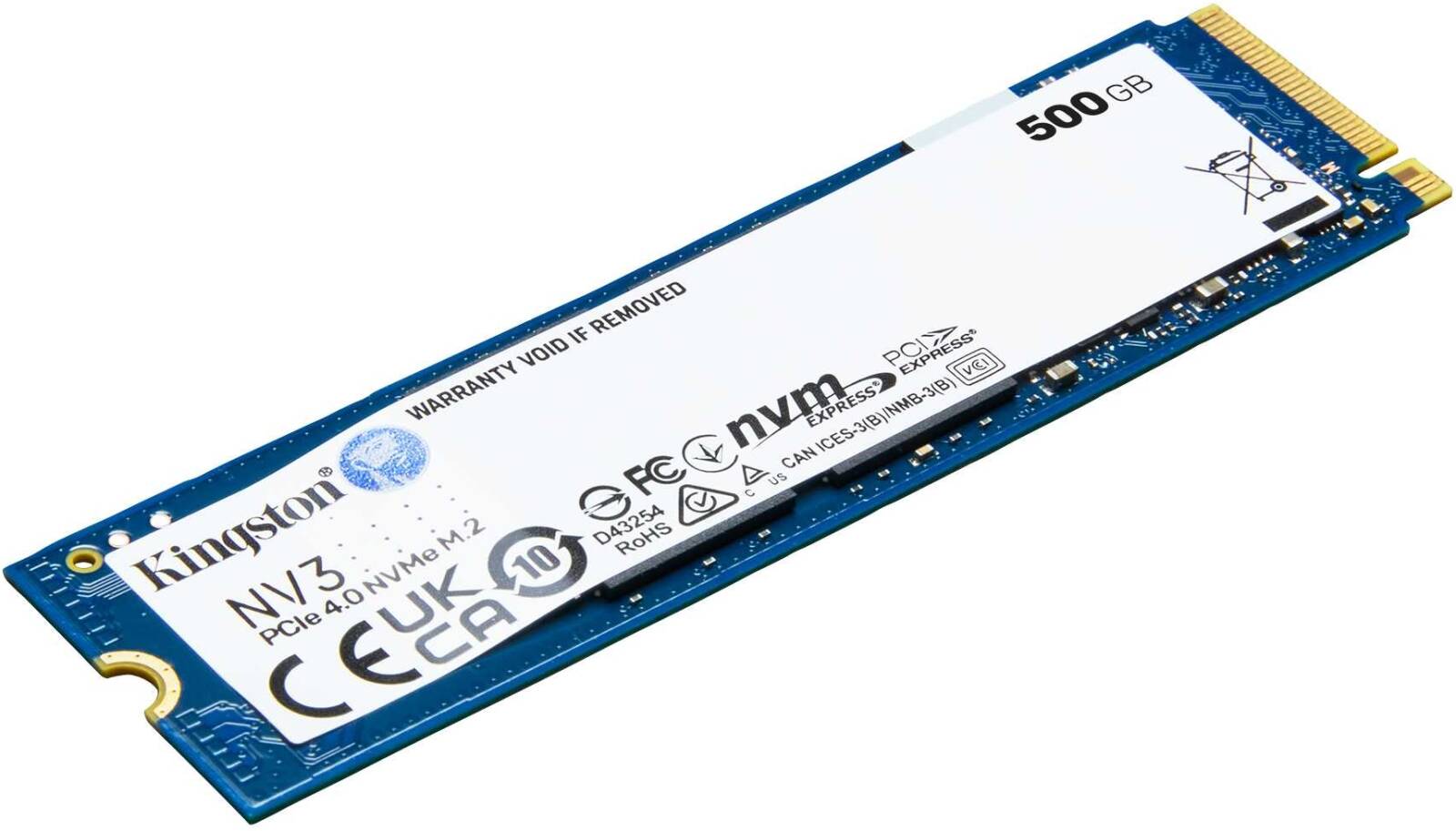 Kingston NV3 500GB PCIe 4.0 NVMe Internal SSD, M.2 2280 Form Factor, 5000 MB/s Sequential Read & 3000 MB/s Sequential Write Speed, 3D NAND Technology, 160 TBW Endurance | SNV3S/500G