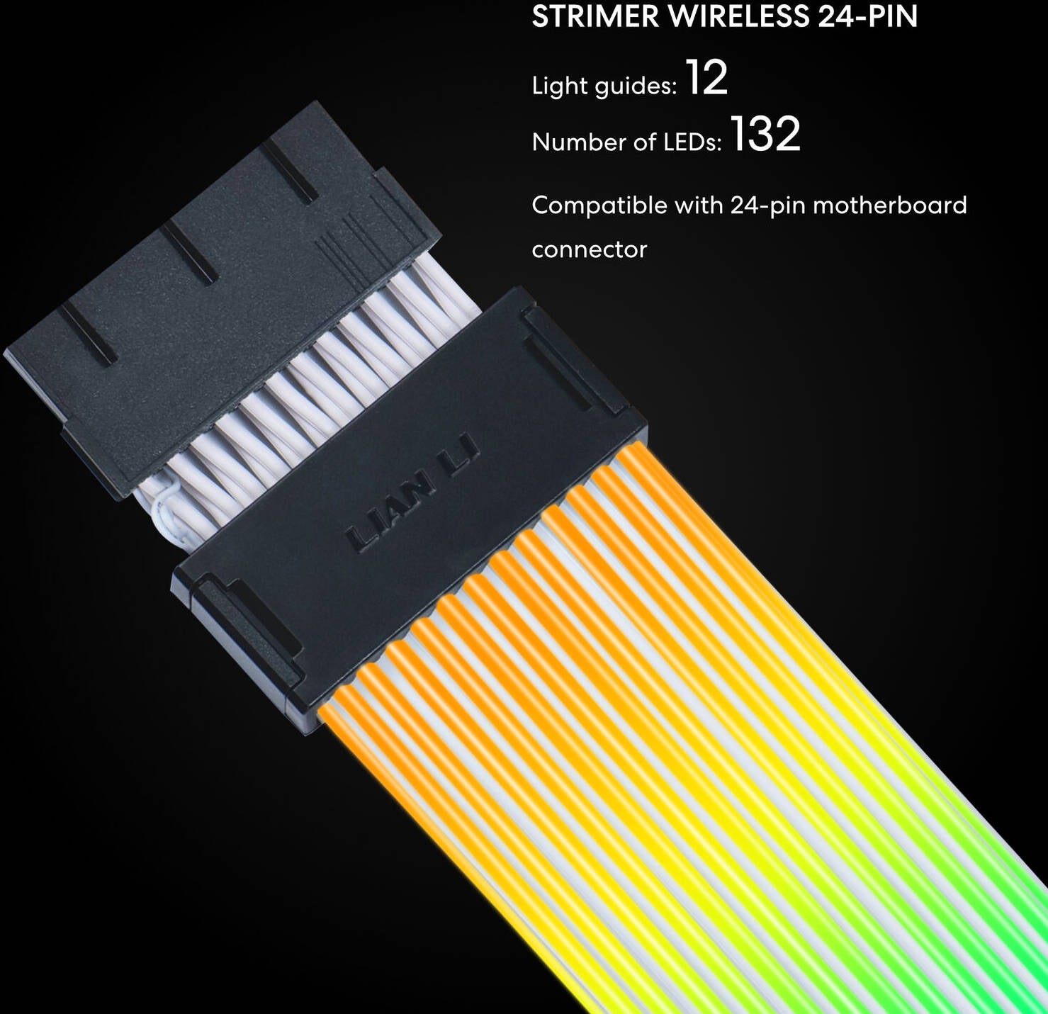 Lian Li Strimer Wireless 24-Pin Motherboard ARGB Extension Cable, 260mm Cable Length, 12 Light Guides | PW24-1W-T