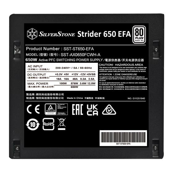 Silverstone Strider 650W Black 80 PLUS 230V ATX (PS2) Power Supply | SST-ST650-EFA