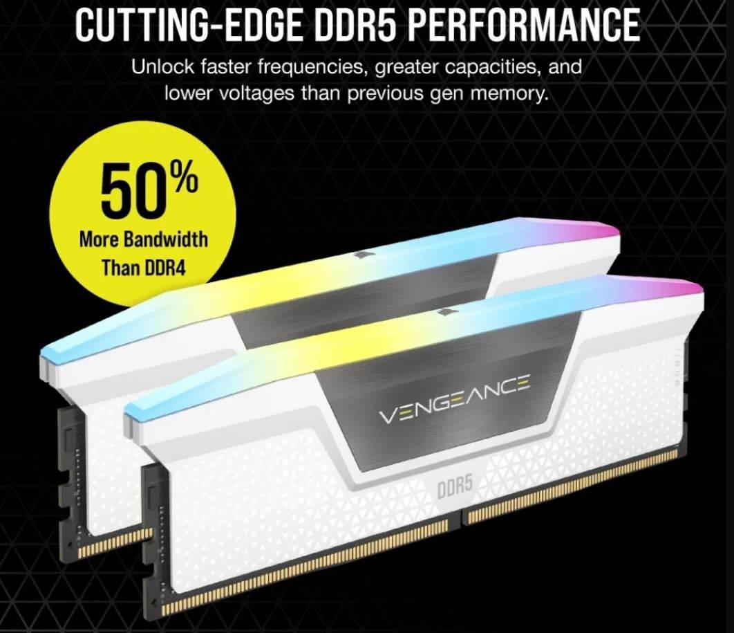 CORSAIR VENGEANCE 32GB (2 x 16GB) RGB DDR5 6400MHz, White | CMH32GX5M2B6400C36