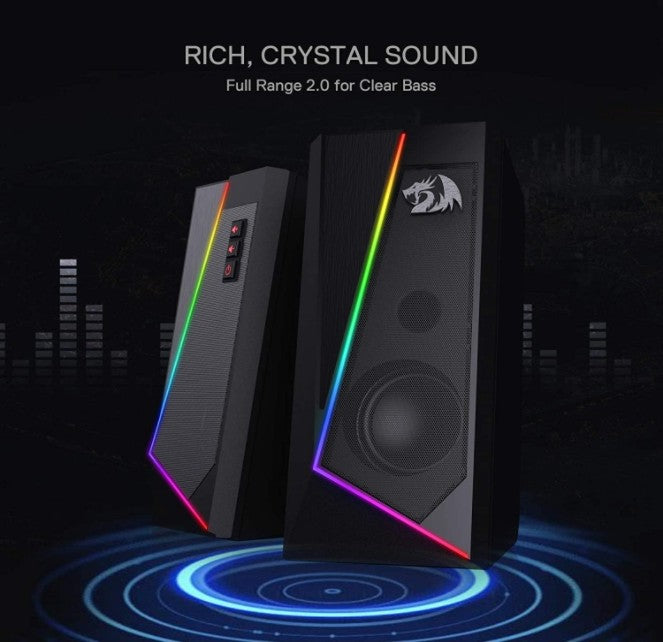 Redragon GS520 Anvil RGB Desktop Speakers, 2.0 Channel PC Computer Stereo Speaker w/ 6 Colorful LED Modes, 160Hz~20KHz Frequency, USB Powered w/ 3.5mm Cable | Anvil GS520