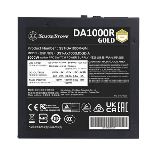 SilverStone DA1000R Gold 1000W PCIe 5.0 Fully Modular ATX PSU | SST-DA1000R-GM